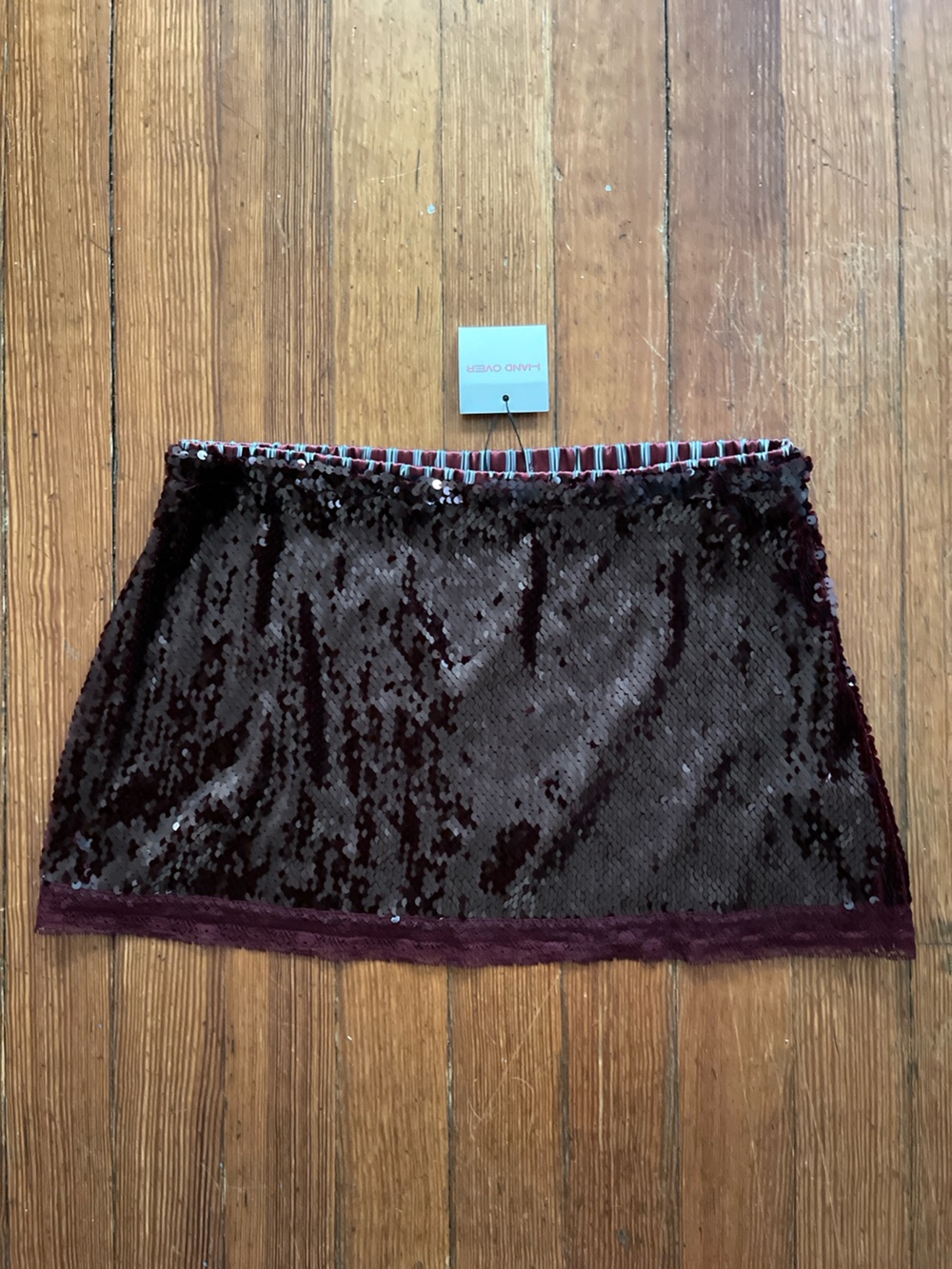 NWT Hand Over Leo Mini Skirt in Maroon Red Sequin Sparkle Micro Party Cocktail - Picture 11 of 11